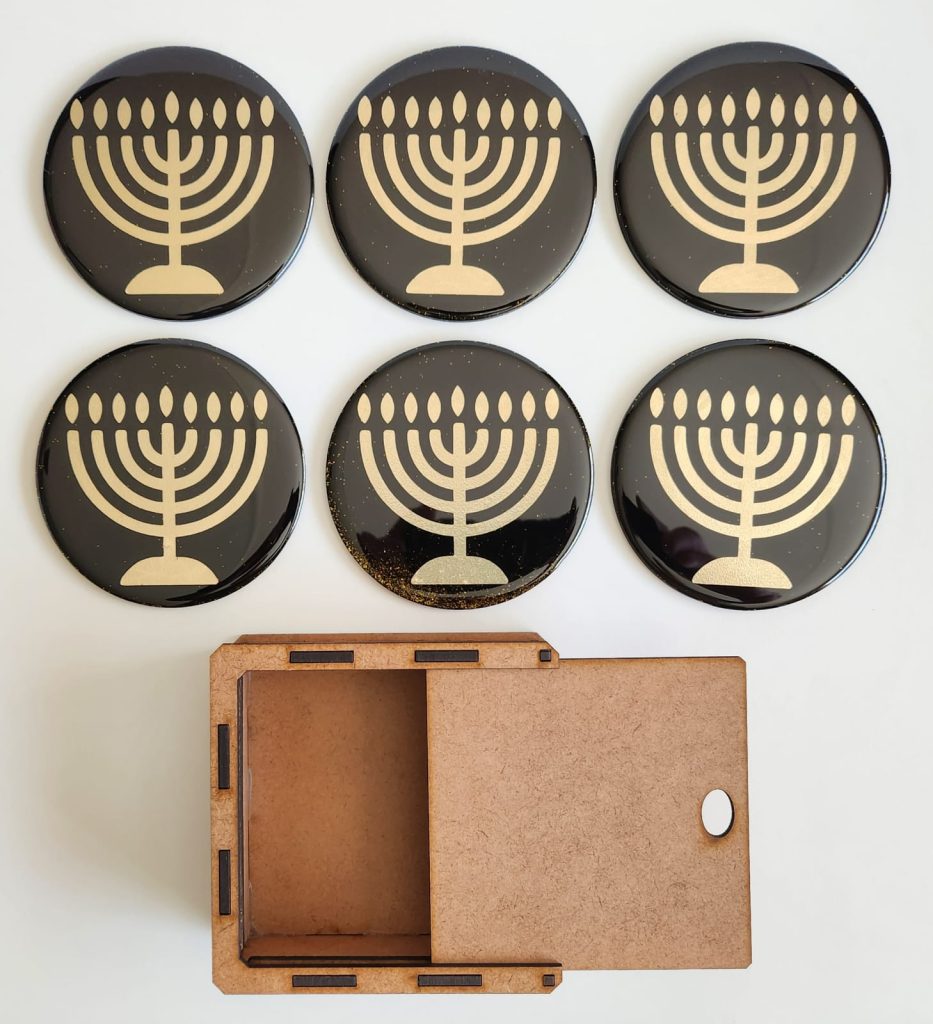 Hanukkiah Menorah Resin Coasters