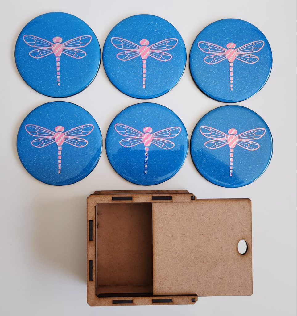 Holographic Dragonfly Resin Coasters