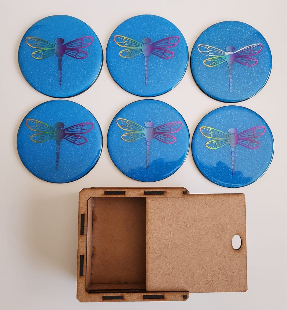 Holographic Dragonfly Resin Coasters