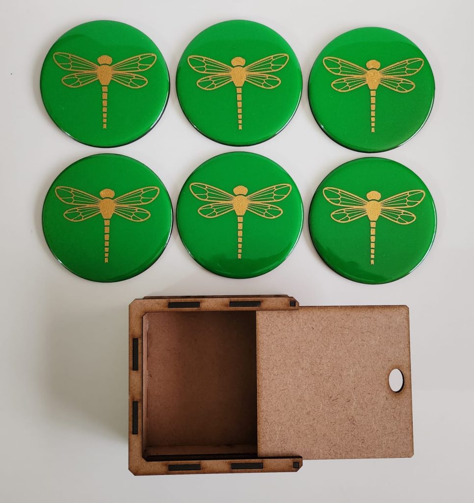 Neon Green & Gold Dragonfly Resin Coasters
