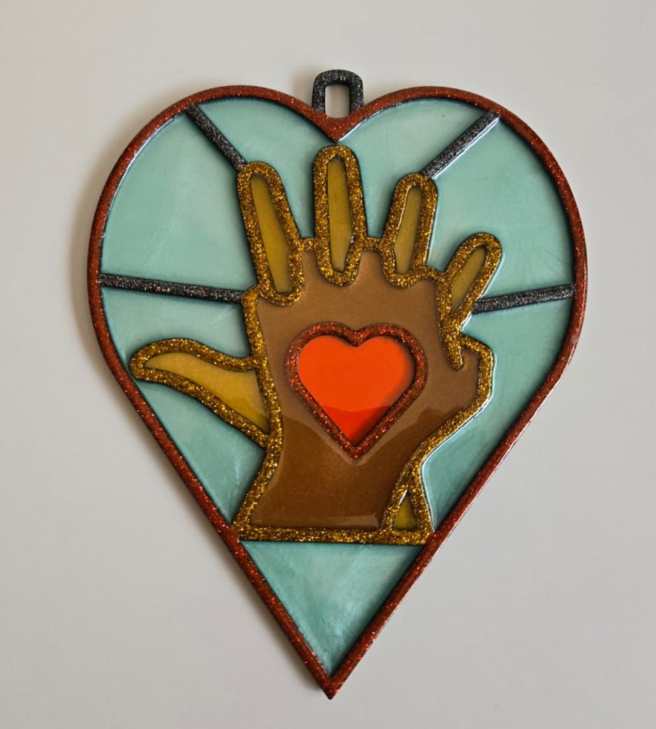 Stained Glass Effect made from Resin Heart & Hand Suncatcher